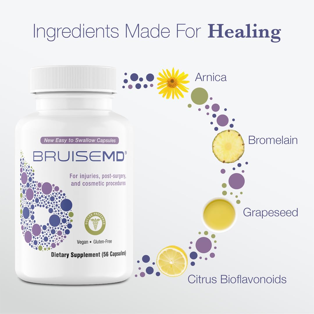 BruiseMD Bromelain 500mg 2,400GDU/g Supplement with Zinc and Vitamin C for Swelling, Inflammation, and Discoloration, Easy to Swallow Capsules (14-Day Supply) - Advanced Formula