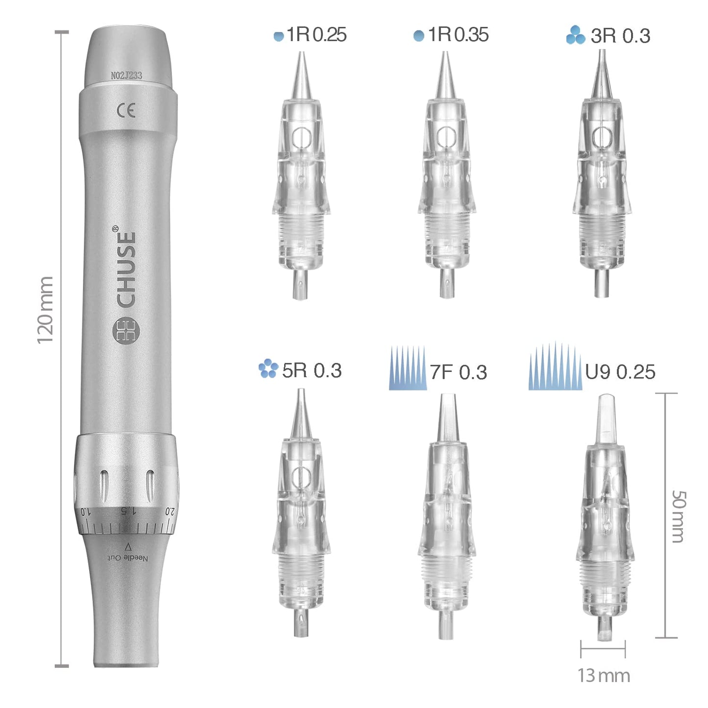 CHUSE C22 Prevents Ink Spitback Safety Tattoo Pro Cartridges Needles Permanent Makeup Needles Box of 10Pcs (U9 0.25)
