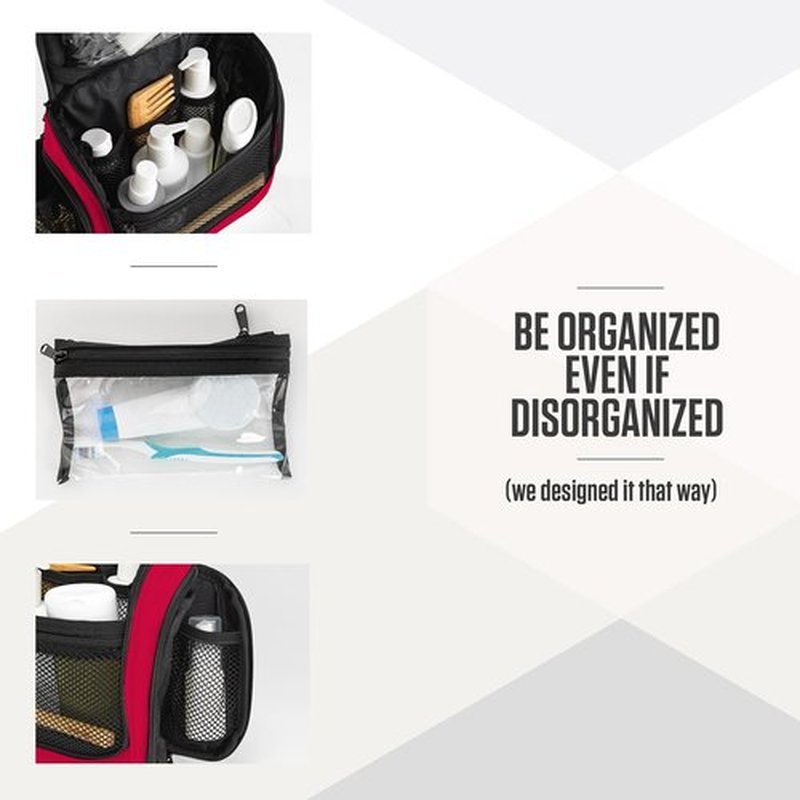 VENTURE 4TH Hanging Travel Toiletry Bag for Women & Men - Travel Organizer with Expandable Compartments & Removable Clear Pouch for Toiletries (Red)