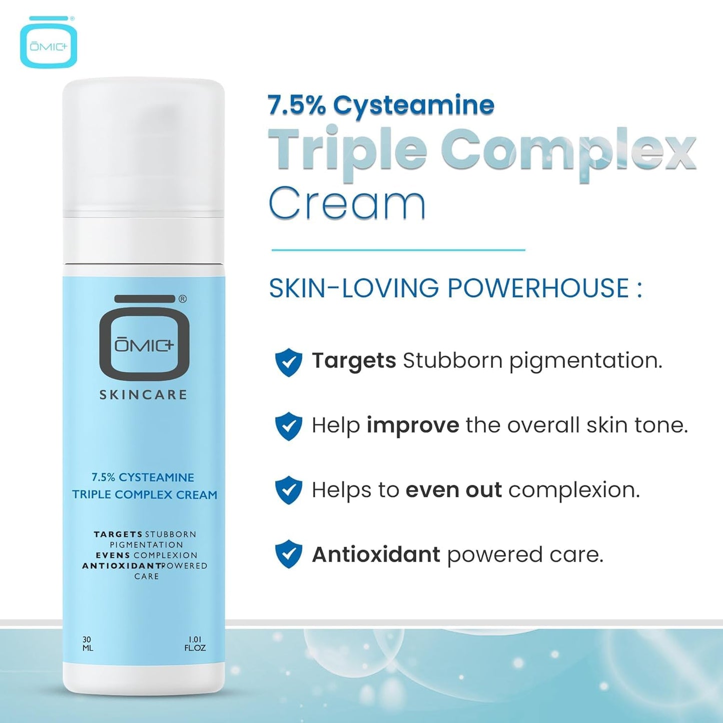 OMIC+ Skincare 7.5% Cysteamine Triple Complex Cream - 1.01 fl Oz / 30ml – Brightening & Tone-Improving Face Cream for Uneven Skin & Dull Complexion – Lightweight Texture
