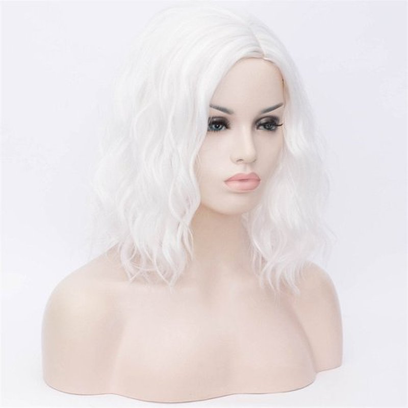 Cying Lin Short Bob Wavy Curly Wig White Wig For Women Cosplay Halloween Wigs Heat Resistant Bob Party Wig Include Wig Cap (White)