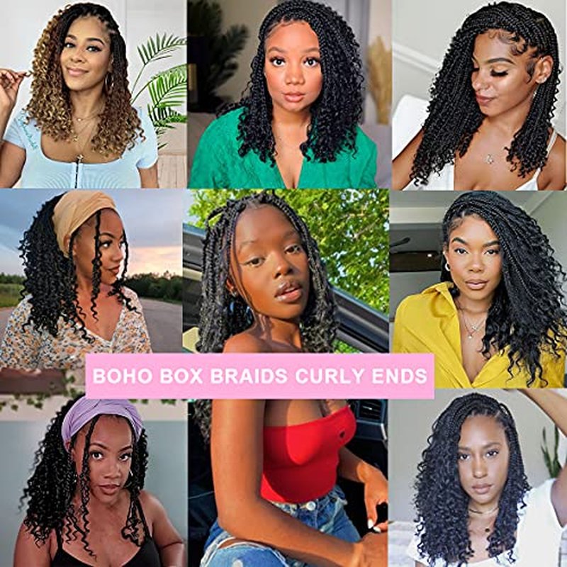 Unionbeauty 8 Packs Boho Box Braids Crochet Hair Goddess Box Braids Crochet Hair Curly Ends Kids Crochet Hair for Little Girls 10 Inch Bohemian Hippie Crochet Braids Synthetic Braiding Hair Extension