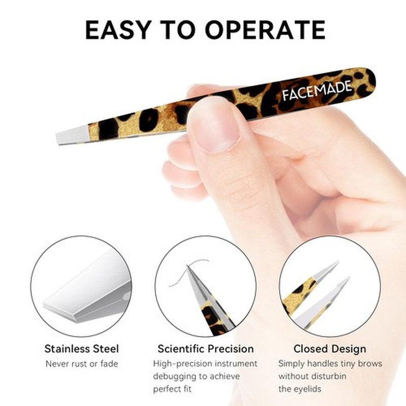 2 Pack Leopard Print Tweezers -Professional Stainless Steel Tweezers for Men and Women, Precision Eyebrow Tweezers for Ingrown Hair Removal