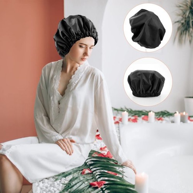 Reusable Shower Cap for Women, Large Waterproof Shower Bonnet Washable Elastic Band Bath Hair Hat for Long Hair, Braids(Black&White)