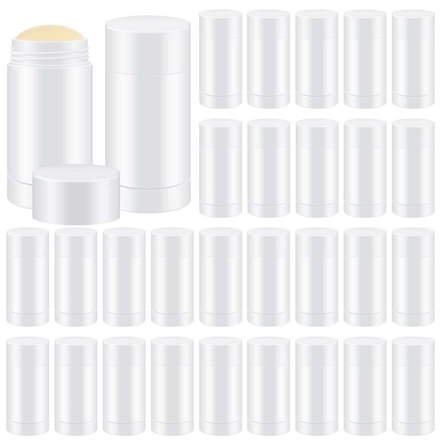 Teenyyou 30 Pcs Empty Deodorant Containers Twist up Filling Stick Plastic Deodorant Container Refillable Bottles Bottomfill Round Lip Balm Tubes for Homemade DIY Lipstick Crayon(75 ml,White)