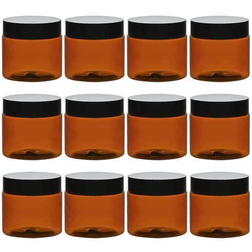 TUZAZO 2 Oz Amber Plastic Cosmetic Jars Leak Proof Small Container with lids for Cream, Lotion, Powder, Ointments, Beauty Products, 12 Pcs