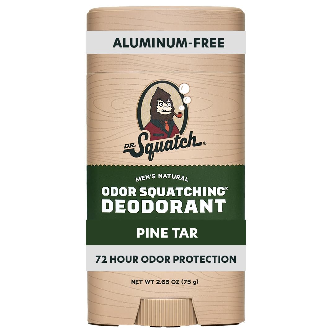 Dr. Squatch Natural Men’s Deodorant – Aluminum Free Natural Deodorant Men with Charcoal & Postbiotics for 72-Hour Odor Protection – Pine Tar, 2.65oz Stick
