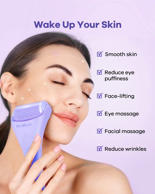 BearKig Ice Roller, Ice Roller for Face, Ice Face Roller, Cold Facial Ice Roller Massager for Eye Puffiness, Women's Gifts, Migraine, TMJ Pain Relief & Minor Injuries, Skin Care Products (Purple)
