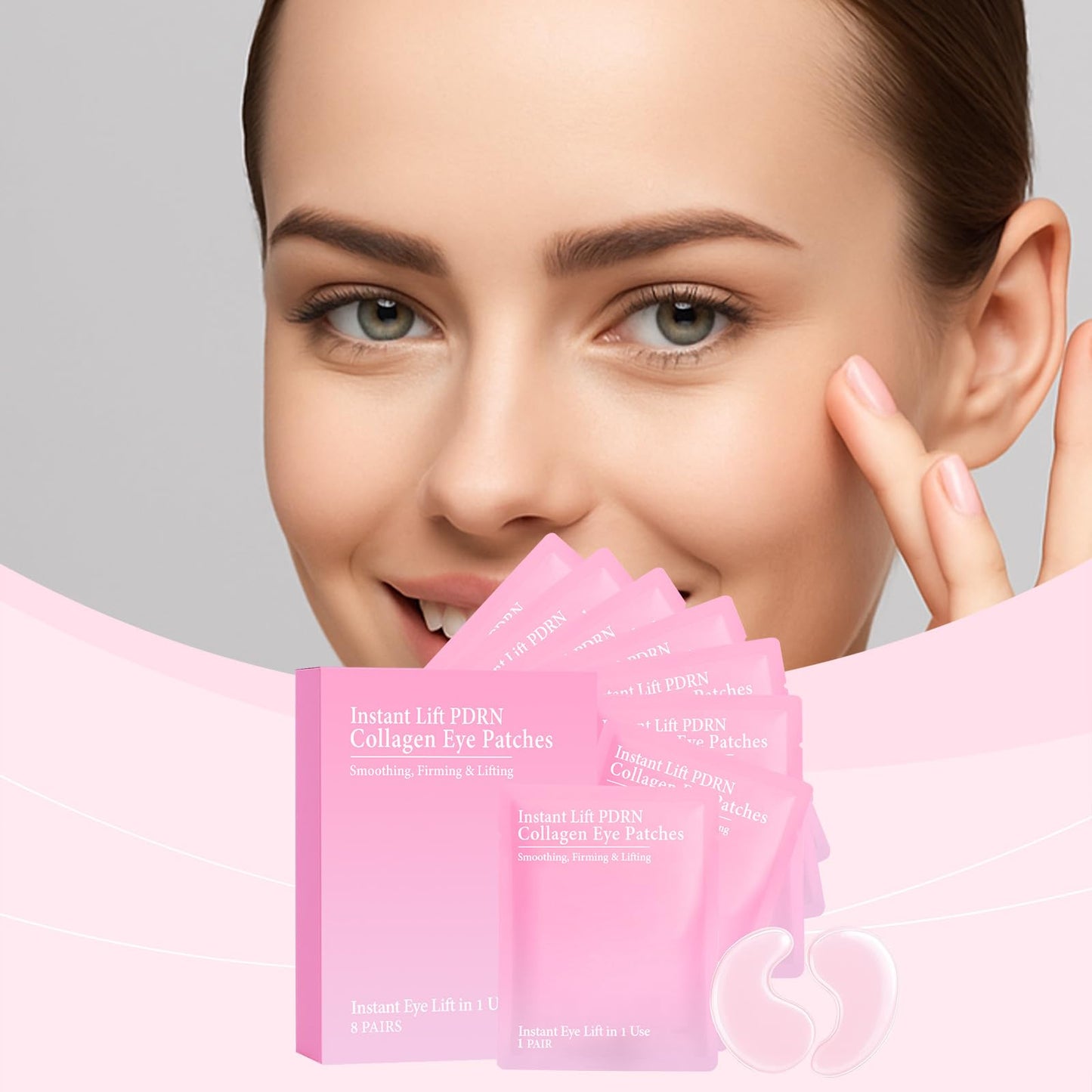 CHHQLZS Instalift PDRN Eyes Patches, Upgrade Instant Collagen Serene Eyes Mask for Dark Circles & Puffy Eyes, Hydrating Anti-Wrinkle Under Eyes Patches with Hyaluronic Acid, 8 Pairs (2 Box/16 Pairs)