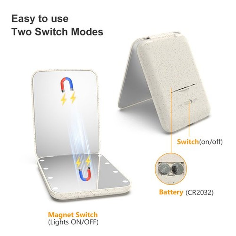 Kintion Wheat Straw Compact Mirror, 1X/3X Magnification, Lighted, Folding, Portable, Eco-Friendly, Great Gift