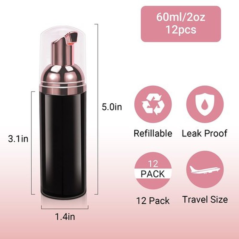 ASEVAT 12 Pcs Empty Foam Pump Bottle, 2 oz Mini Travel Foaming Soap Dispenser for Hand Soap, Lash Cleanser, Shampoo