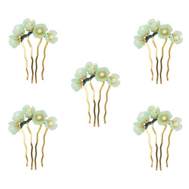Beaupretty 5 Pieces Jade Flower Hair Pin Chinese Hair Stick Jade Hairpin Retro Chignon Pin Traditional Classical Flower Hair Chopstick Hair Styling Accessories for Women Girls (Green)