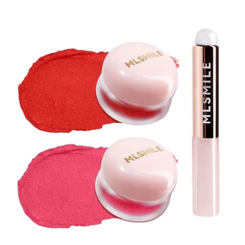 Lip Pudding Pot, Lip & Cheek Blurry Pudding Pot, Blurring Makeup Blush, Buildable Lightweight, Multi-Use Soft Matte Velvet Finish,With A Lip Pudding Pot Brush (03 passion+05 cupid)