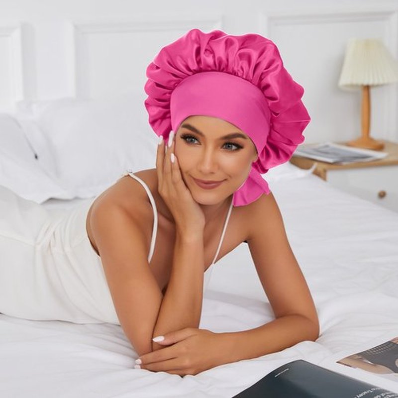 Satin Silk Bonnet Hair Bonnet for Sleeping Jumbo Sleep Cap, Bonnet for Women Curly Hair, Double Layer Bonnet with Tie Band, Shower Cap