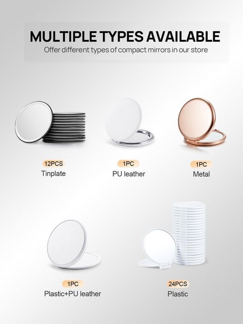 Getinbulk Compact Mirror for Purse, Double-Sided 1X/2X Magnifying Metal Pocket Makeup Mirrors(Round, Silver)