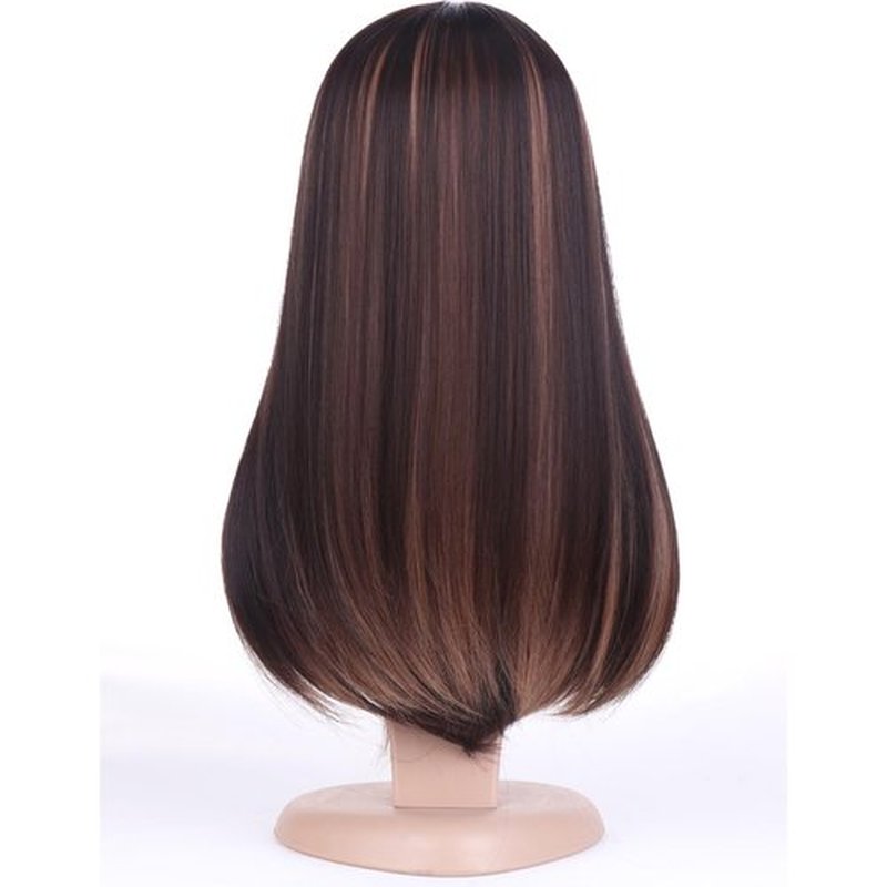 BERON Black and Blonde Long Wig for Women Straight Girls Brown Highlights Blonde Costume Hair Wigs Middle Part Heat Resistant Synthetic for Cosplay Party or Daily Use Wig