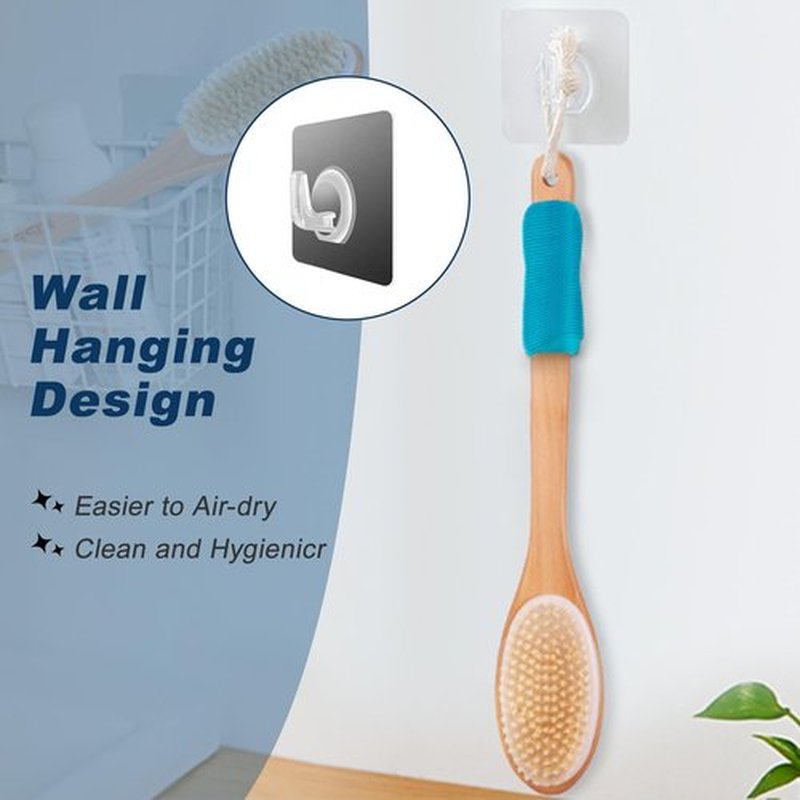 KIPRITII Ergonomically Back Scrubber for Shower - Double-Sided Back Brush Long Handle for Shower, Wet & Dry Brush for Cellulite and Lymphatic (Blue)