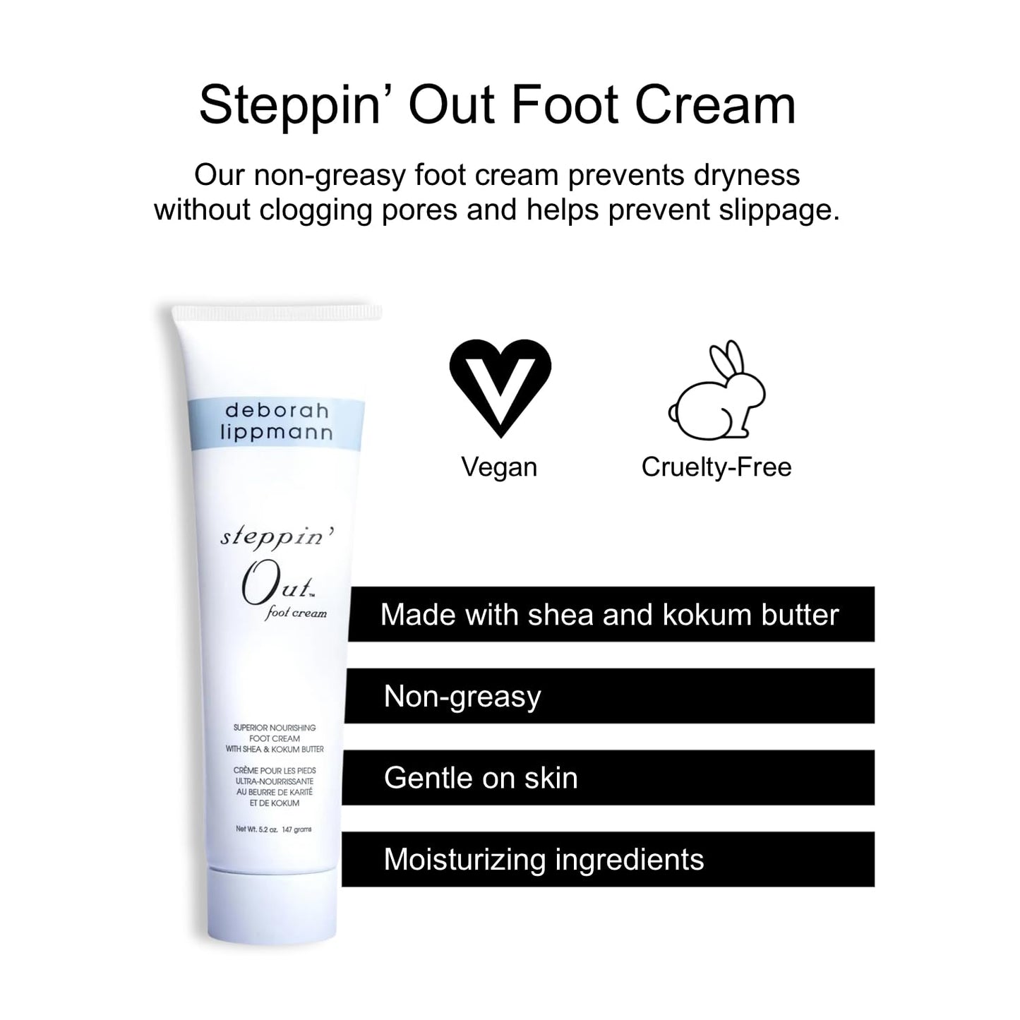 Deborah Lippmann Steppin' Out Foot Cream - Moisturizing & Non-Greasy, 5.2 Oz for Soft, Healthy Feet