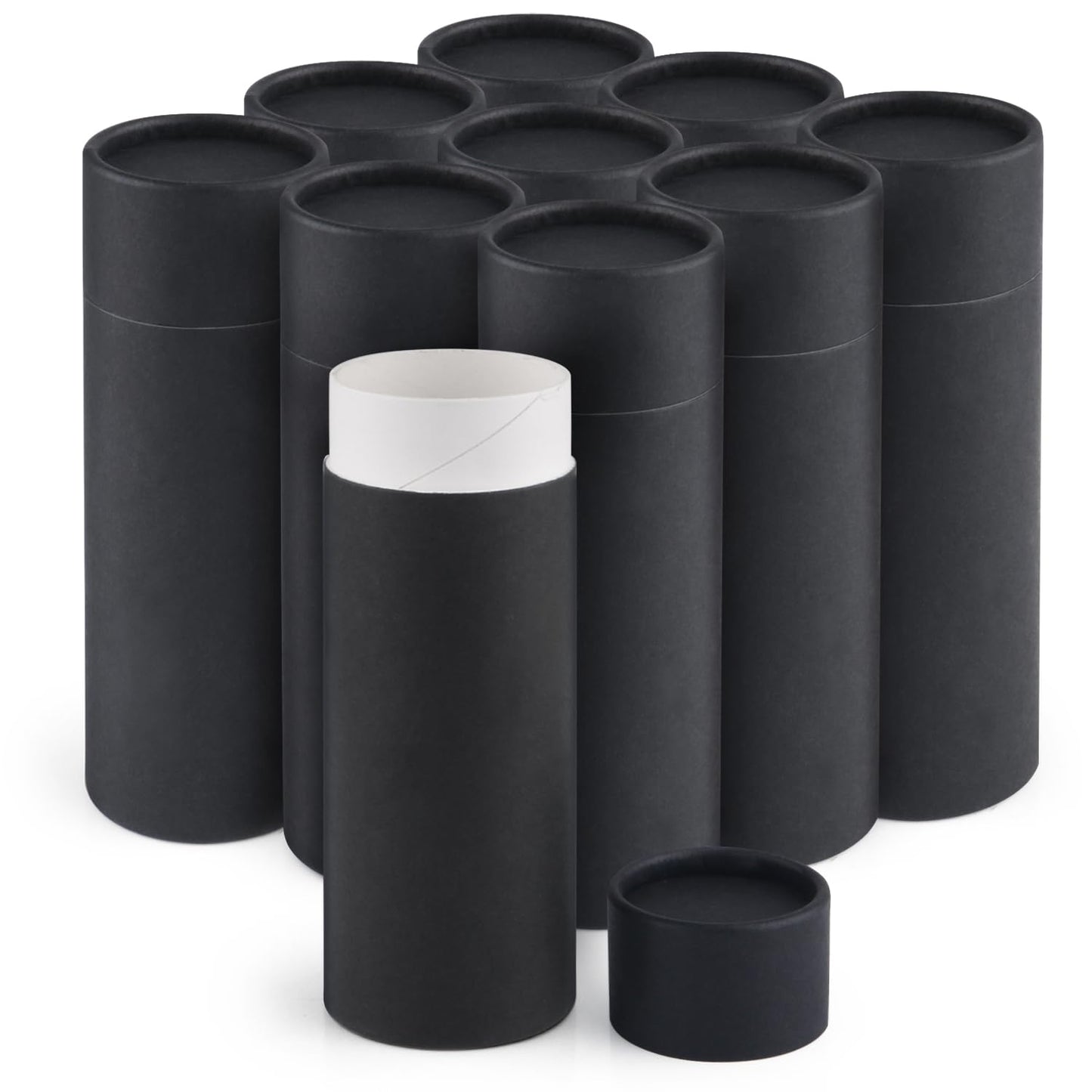 Furnido 10 Pcs 2 oz Cardboard Deodorant Containers,Push-Up Style,Top-Fill,Empty Kraft Paperboard Tubes Lip Balm Containers,Compostable Round Body Lotion Sticks Tube DIY Homemade Lip Balm Holder,Black