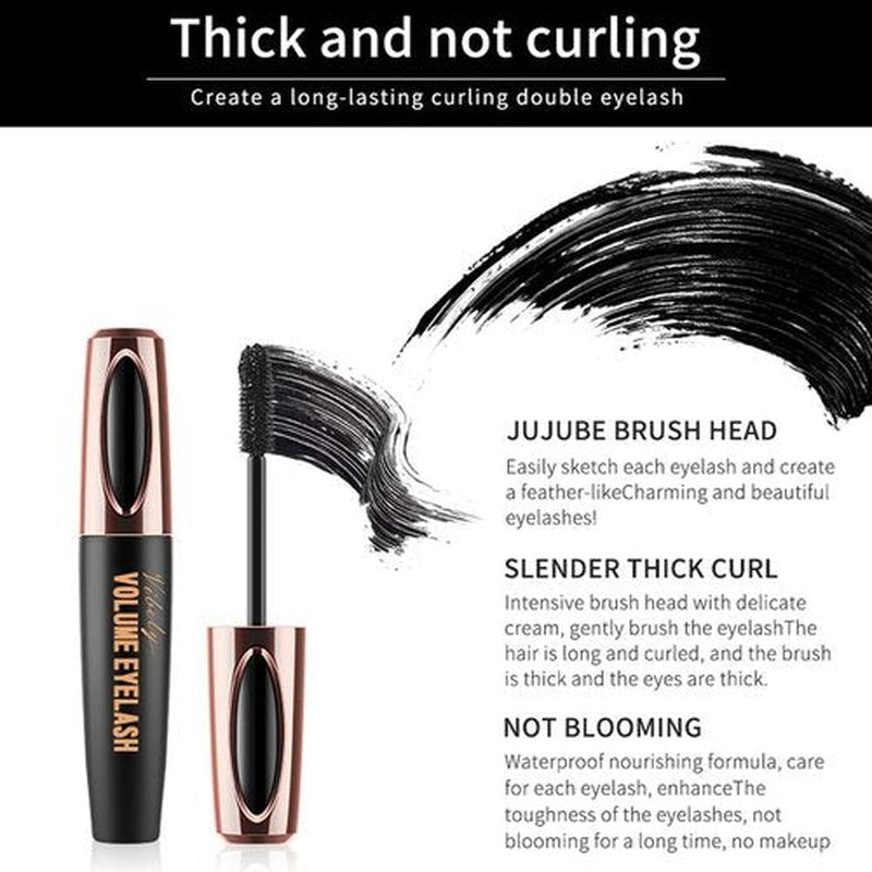 4D Silk Fiber Lash Mascara, Voluminous Fiber Mascara Waterproof & Smudge-Proof Long-Lasting 24 Hours No Flaking Longer Thicker Eyelashes, No Clumping, Extension Stays On All Day (4 Packs)