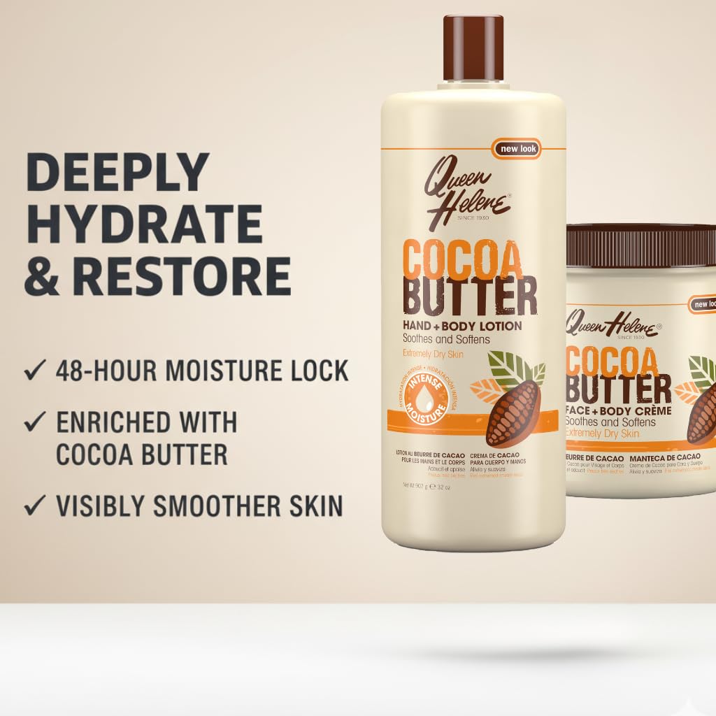 Queen Helene Cocoa Butter Creme – Deep Hydrating Cocoa Butter Formula for Smooth Radiant Skin | 15 oz Jar | 2 Pack