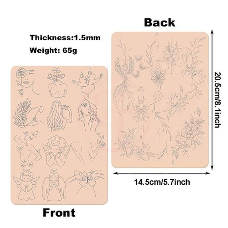 5pcs Premium Silicone Tattoo Training Pad Double Side Pre-Printed Pink Tiny Tattoo Practice Skin for Body Art Tattoo Training (5pcs)