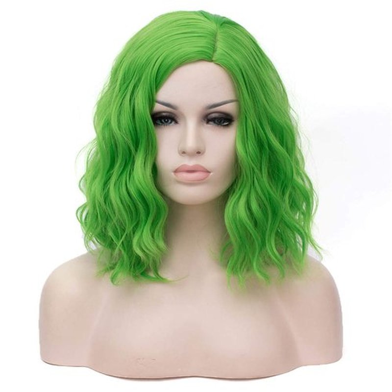 Cying Lin Short Bob Wavy Curly Wig Green Wig For Women Cosplay Halloween Wigs Heat Resistant Bob Party Wig Include Wig Cap (Green)