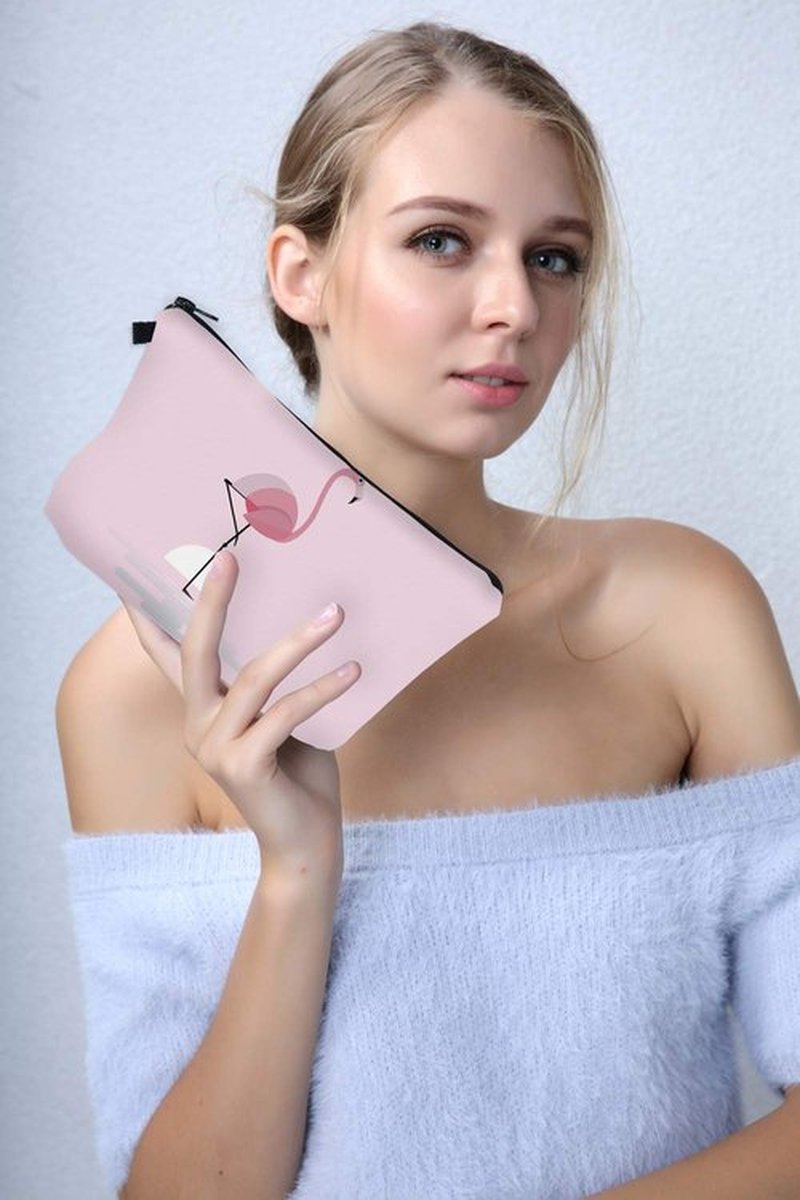 LOOMILOO Small Makeup Bag Pink Flamingo Cosmetic Bags for Women Cute Women Toiletry Bag (51070)