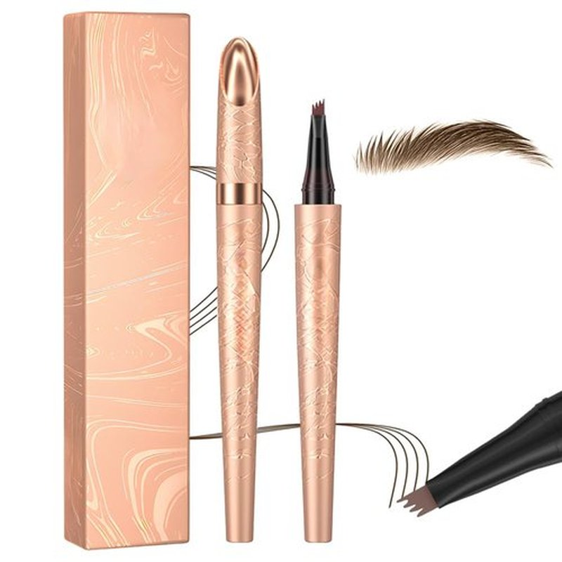 Waterproof Eyebrow Pen, 2025 New Microblading Eyebrow Pencil with Micro 4-Fork Tip, Long lasting Natural Eyebrow Makeup Fine Stroke Eye Brown Pen for Natural Hair-Like Brows (Dark Brown)