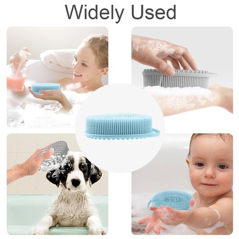 Silicone Body Scrubber, Exfoliating Silicone Loofah, Soft Silicone Body Shower, 2 in 1 Bath and Shampoo Brush, Body Scrubber Shower Cleaning for Sensitive Skin, Lather Well 2 PCS Grey and Blue