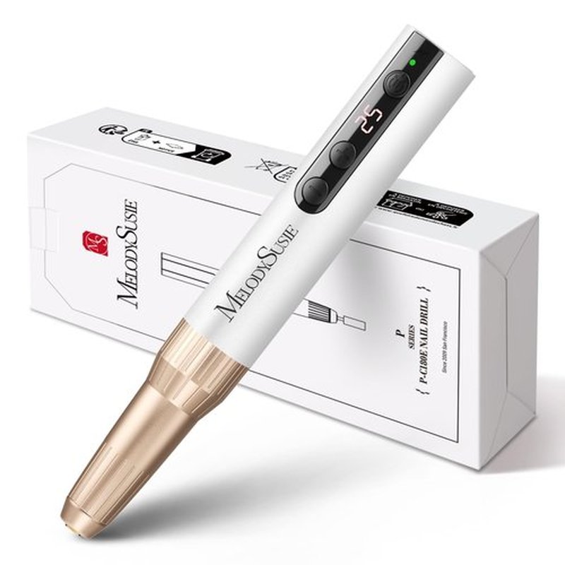 MelodySusie Rechargeable Cordless Electric Nail Drill,PC180E 25000RPM Portable Nail Efile for Acrylic Gel Dip Powder Nails, 25 Speeds with Nail Drill Bits Sanding Bands (Gold)