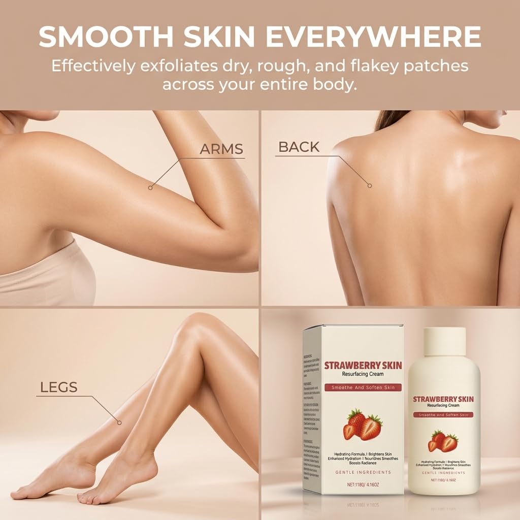 Strawberry Skin Treatment, Trystrawberry Legs Resurfacing Cream, Advanced Triple-Acid Complex For Keratosis Pilaris, Reduce Chicken Skin Bumps