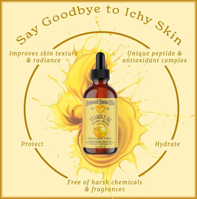 Natural Born Oils Vitamin E Oil (made from Wheat Germ), 16oz, Organic, Cold-Pressed, Nutrient-Rich, Excellent for Glowing Skin, Lustrous Hair