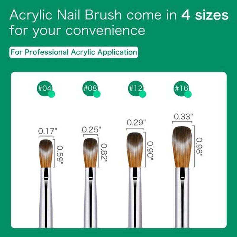 Shine Chance 4Pcs Acrylic Nail Brushes Set, Kolinsky Acrylic Nail Art Brush, Art Design & Polish Mistake Cleaning Manicure Tools for Women Acrylic Application (Size 4 8 12 16)