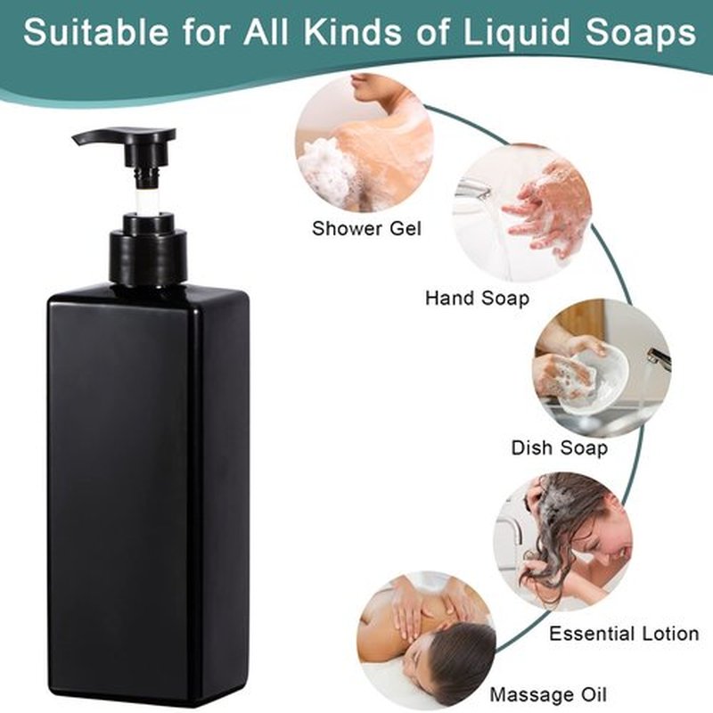 Shower Press Bottles, Yebeauty 2pcs 17oz 500ML Refillable Pump Bottle Lotion Soap Dispenser Liquid Container Plastic Soap Dispenser for Shampoo Kitchen,Bathroom Body Wash,Black