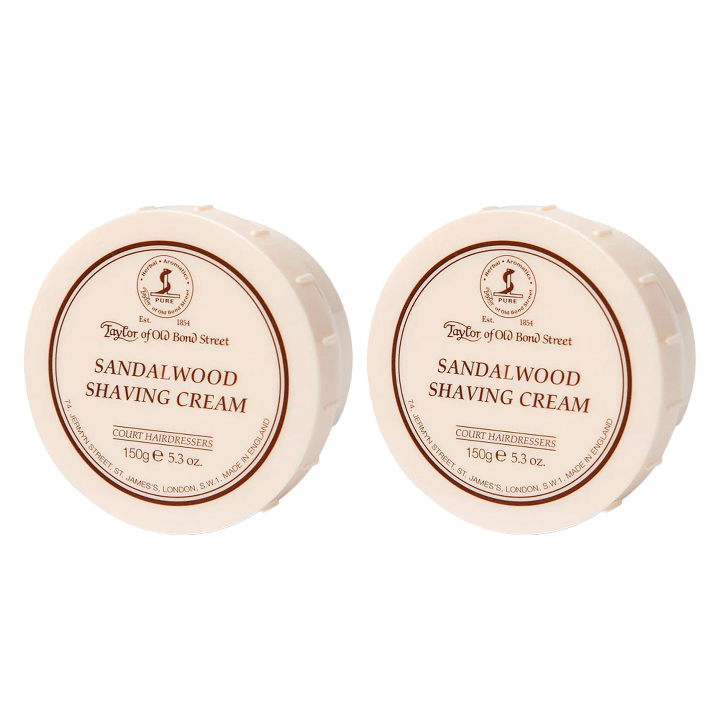 Taylor of Old Bond Street Sandalwood Fragrance Shaving Cream Bowl 150g (2-Pack) – Rich Lather for Traditional Shaving