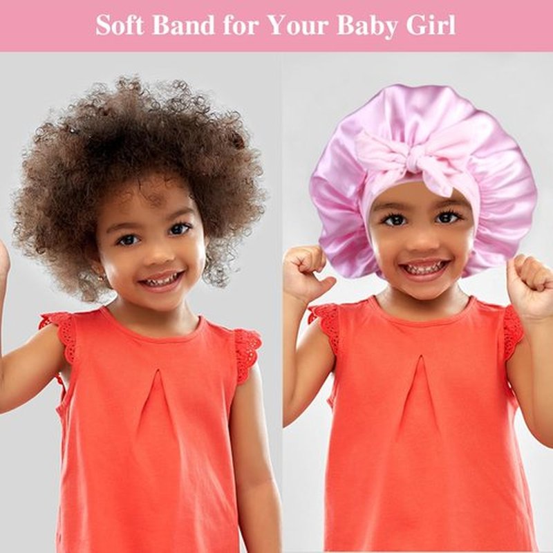 2+2 Satin Bonnets with Scrunchies for Kids, Cute Hair Bonnets for Girls Sleeping Curly Hair, C