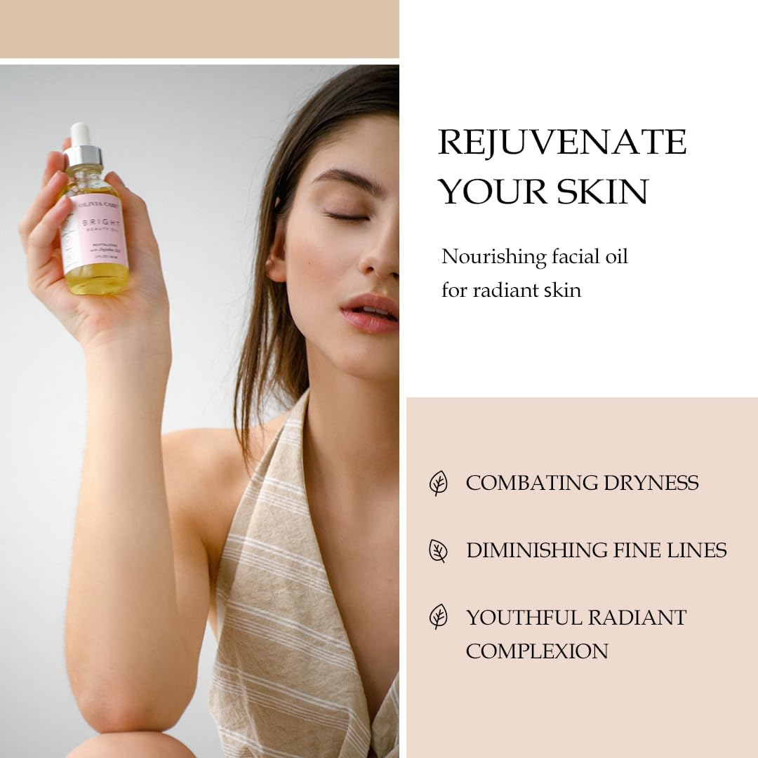 Olivia Care Facial Oil Infused with Argan, Safflower, Vitamin E & Geranium Essential Oil - All Natural - Hydrating, Anti-aging & Antioxidants - Remove Wrinkles & Clear Pores - 2 FL OZ