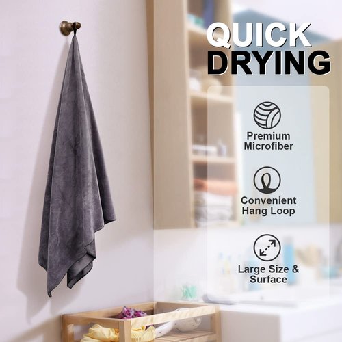 Orighty Bath Towels Pack of 2 - Soft Feel Grey Bath Towel Sets, Highly Absorbent Microfiber Towels for Body, Quick Drying, Microfiber Bath Towels for Sport, Yoga, SPA, Fitness, (27’’ x 54’’)