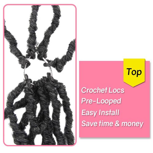 SERENDIPA Boho Faux Locs Curly End, 18 Inch Long Pre-Looped Soft Crochet Goddess Locs Synthetic Hair (6 Packs, 1#, Black)
