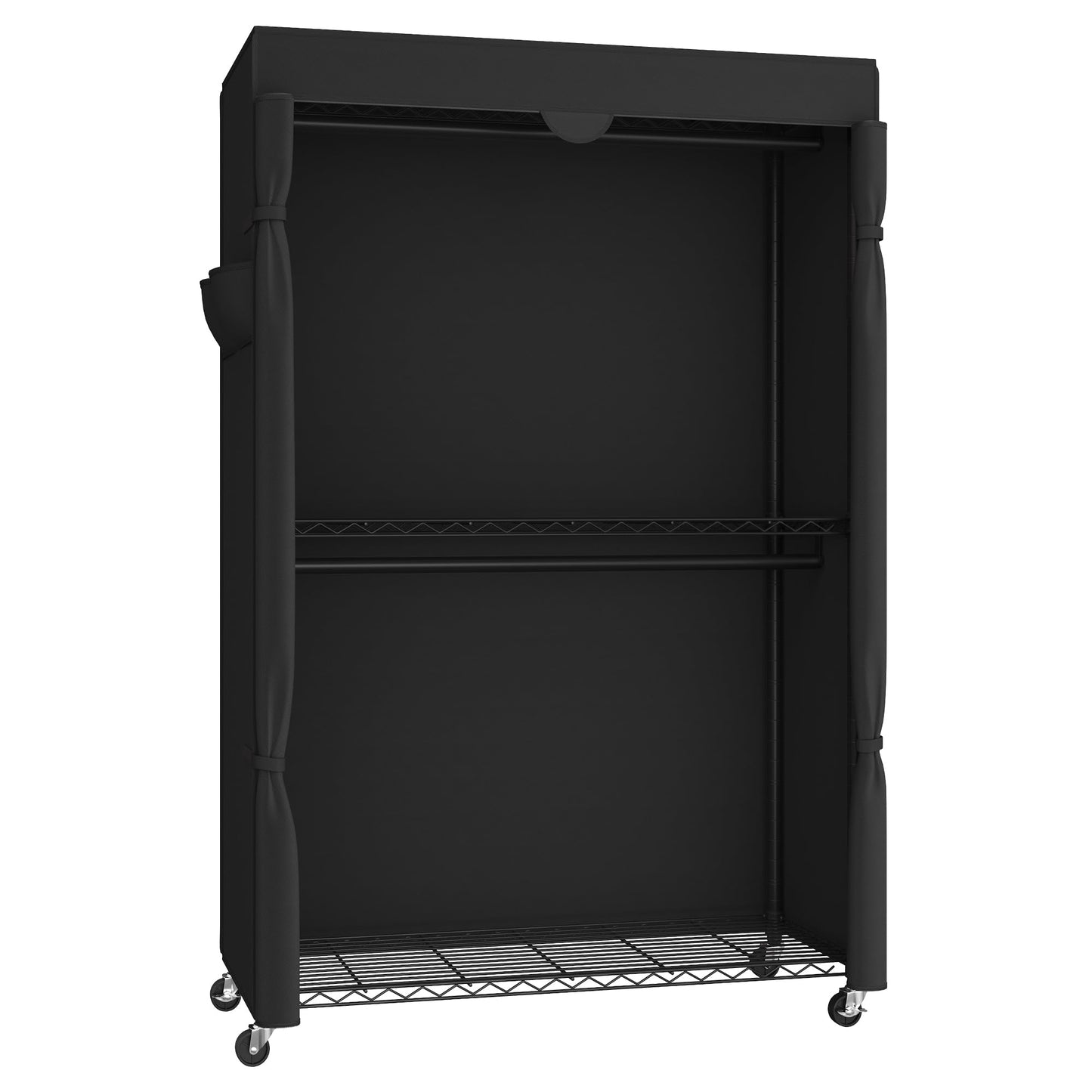 SONGMICS Heavy-Duty Rolling Clothes Rack, Garment Rack, Portable Closet, 43.3-Inch Wide Clothing Rack on Wheels, with Adjustable Mesh Shelves and Hanging Rails, Fabric Cover, Ink Black ULGR415B01
