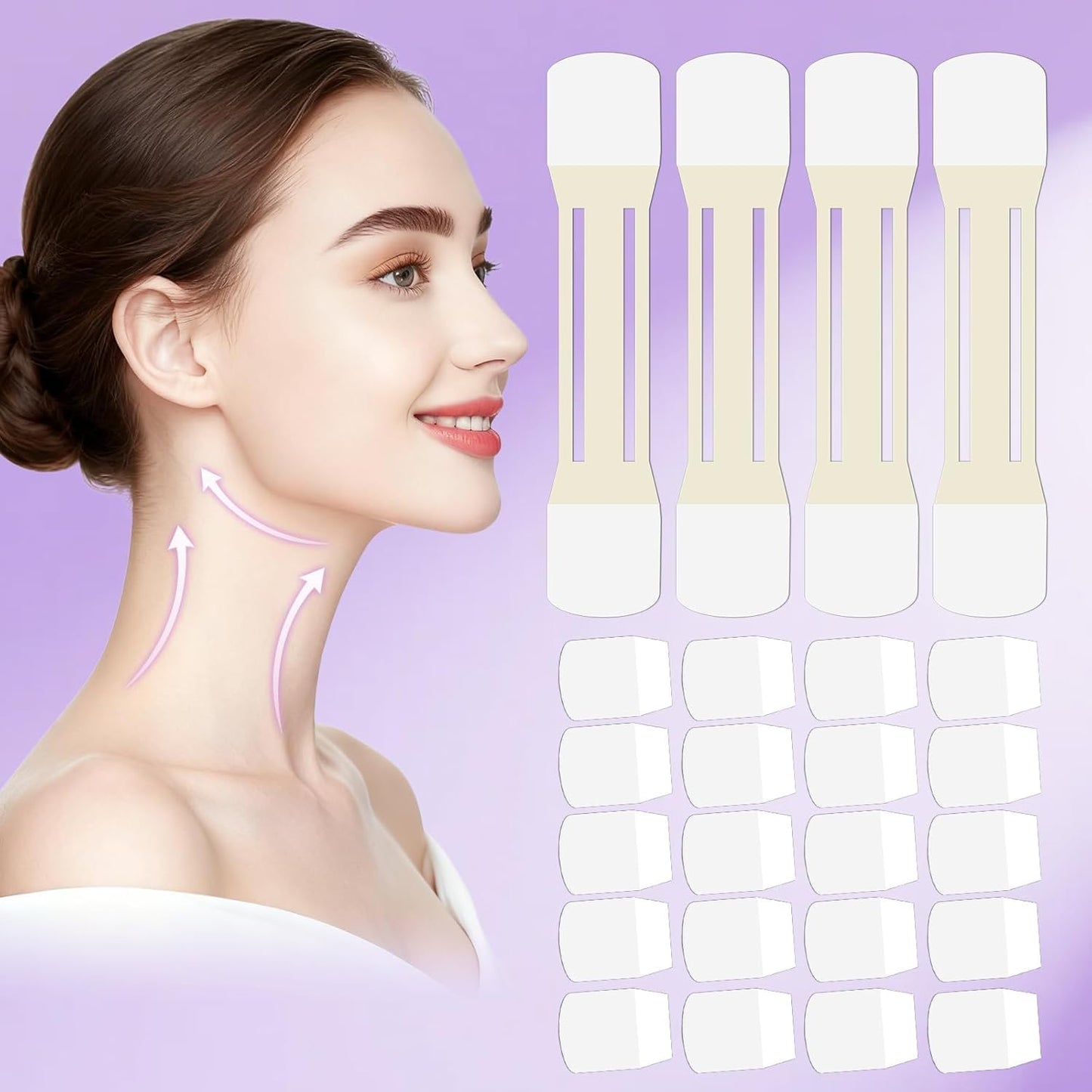 Loxbcin Neck Lift Tape Invisible, 10 PCS+4 Strips,Neck Tape Lifting Invisible,Neck Wrinkle Patches Behind,Face Lift Tapes for Women Sagging Wrinkles Turkey Double Chin