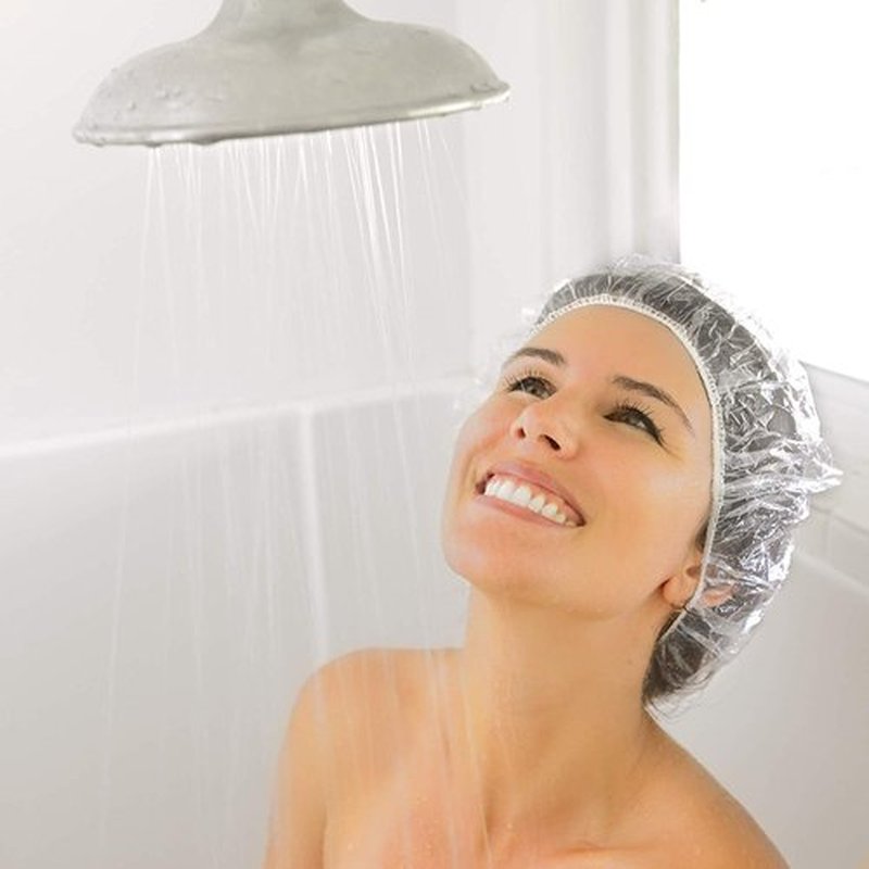 Auban 50 PCS Shower Cap Disposable,Bath Caps Larger Thick Clear Waterproof Plastic Elastic Hair Bath Caps For Women Hotel Travel Essentials Accessories Deep Conditioning Hair Care(19.3")