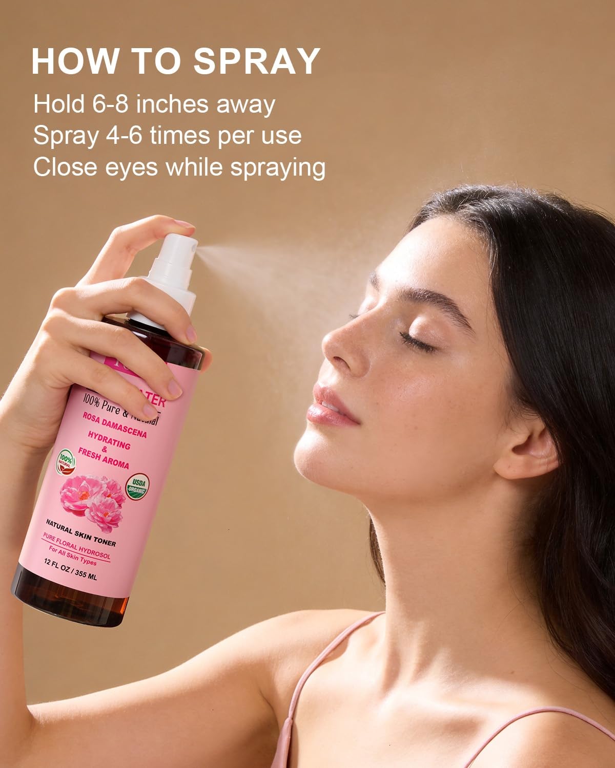 Yoken Organic Rose Water Spray 12oz, USDA Organic Face Mist, Alcohol Free
