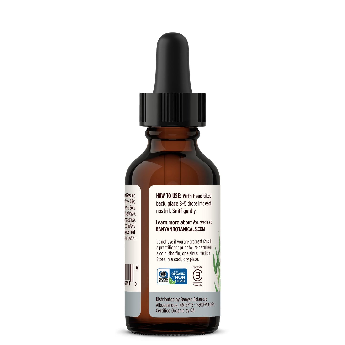 Banyan Botanicals Organic Nasya Oil – Herbal Nasal Drops for Clear Breathing – Ayurvedic Nose Moisturizer & Sinus Lubricant for Dryness & Travel – 1 oz – USDA Organic, Chemical-Free