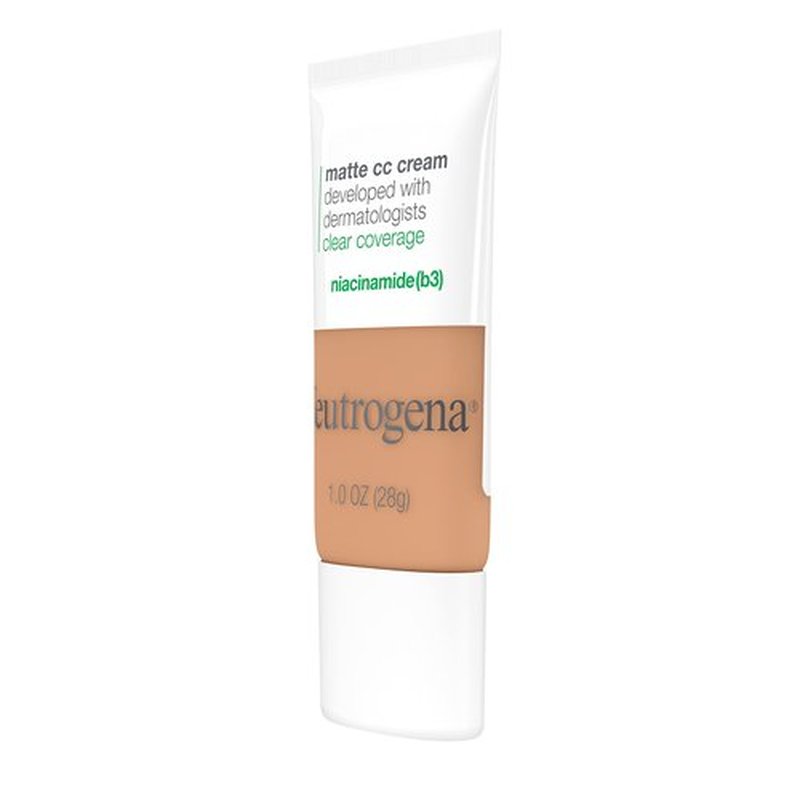Neutrogena Clear Coverage Flawless Matte CC Cream, Full-Coverage Color Correcting Cream Face Makeup with Niacinamide (b3), Hypoallergenic, Oil Free & -Fragrance Free, Wheat, 1 oz