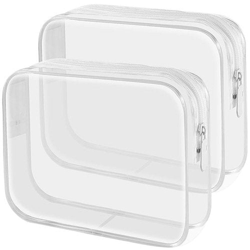 Lermende 2pcs Clear Toiletry Bag TSA Approved Travel Carry On Airport Airline Compliant Bag Quart Sized 3-1-1 Kit Luggage Pouch (No-S-Clear)