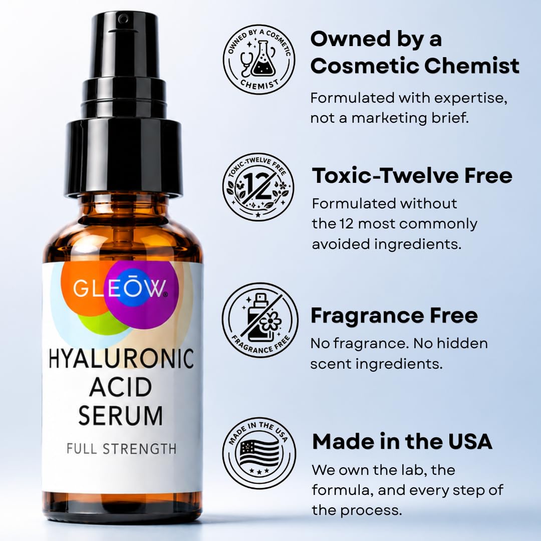 GLEOW New 2024 Pure Hyaluronic Acid Serum for Face - Hydrating Serum for Women - Hyaluronic Acid Pure Face Serum for Women - Face Serum for Dry Skin with Dark Spots 2oz