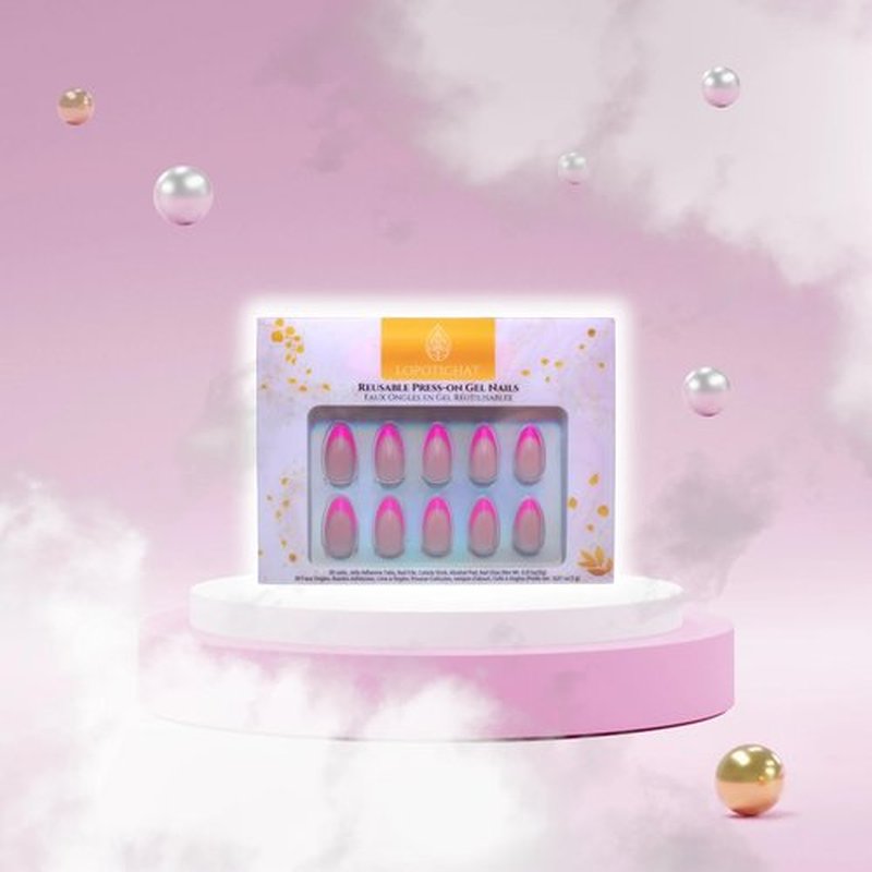 Short Press On Nails Lopotichat - Pink Goddess | Hot Pink Press On Nails | Reusable Fake Nails with Glue | French Tip Press On Nails Almond - 30pcs 15 Sizes Gel Nail Kit