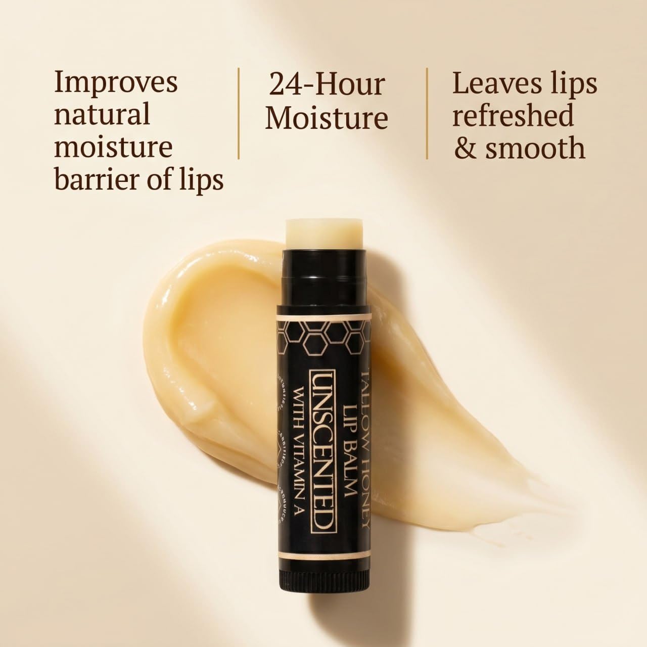 Terra Lotus - Tallow Lip Balm (5 Pack) - Hydrating With Organic Italian Olive Oil, Pure Grass Fed Tallow, and Beeswax - Long Lasting Lip Therapy (Unscented)
